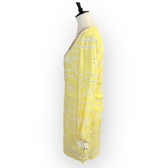 Boston Proper Embellished Beaded Crochet Lace Tunic Dress Yellow Sz Small NEW - Picture 3 of 11